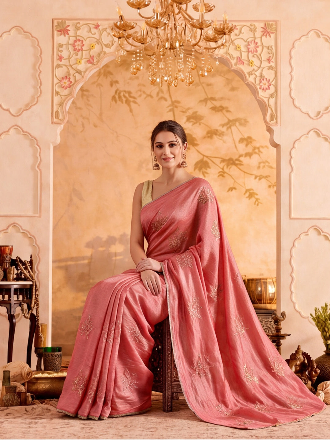 Embroidered Work Silk Saree With Unstitched Blouse Piece