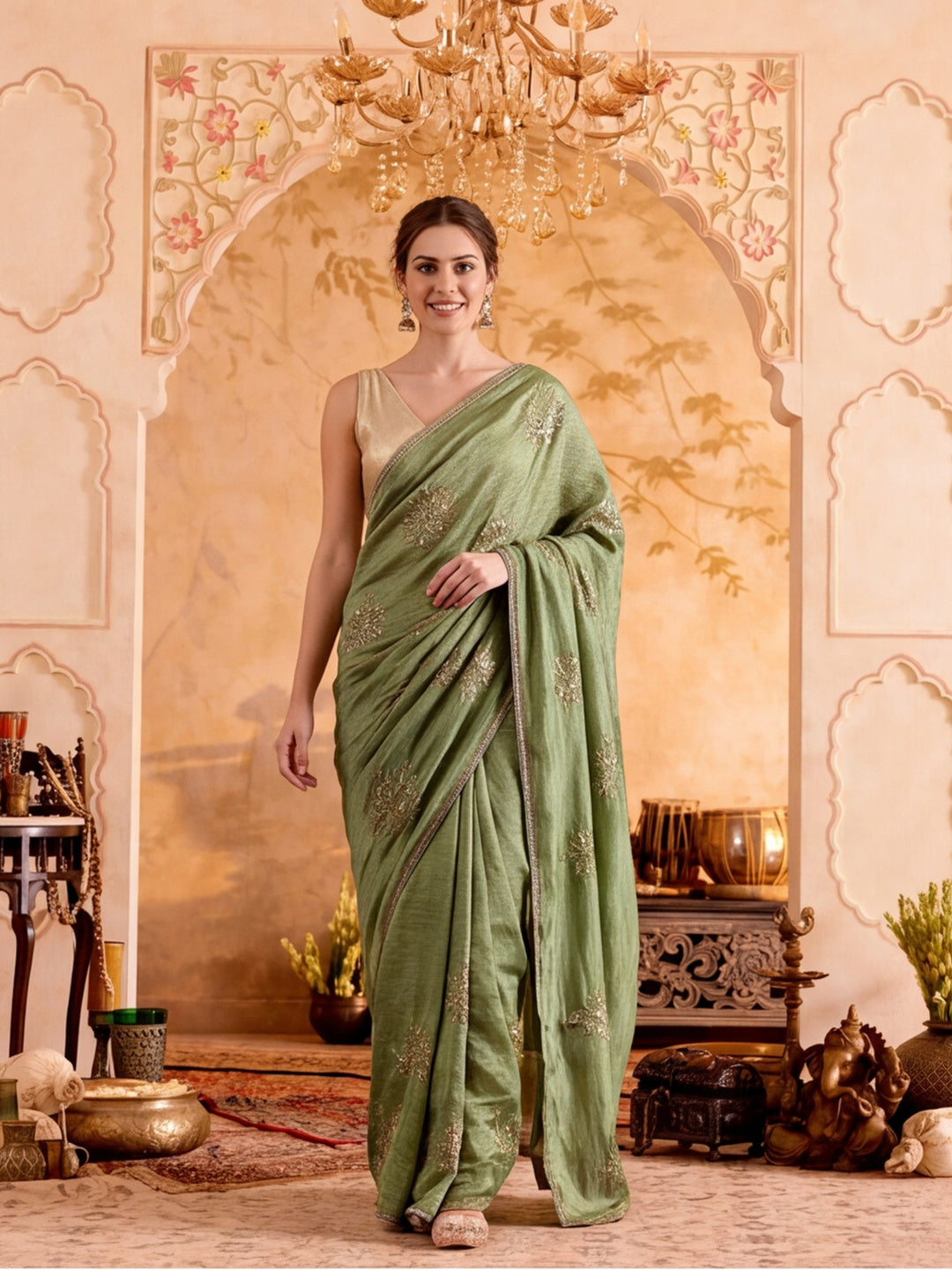 Embroidered Work Silk Saree With Unstitched Blouse Piece