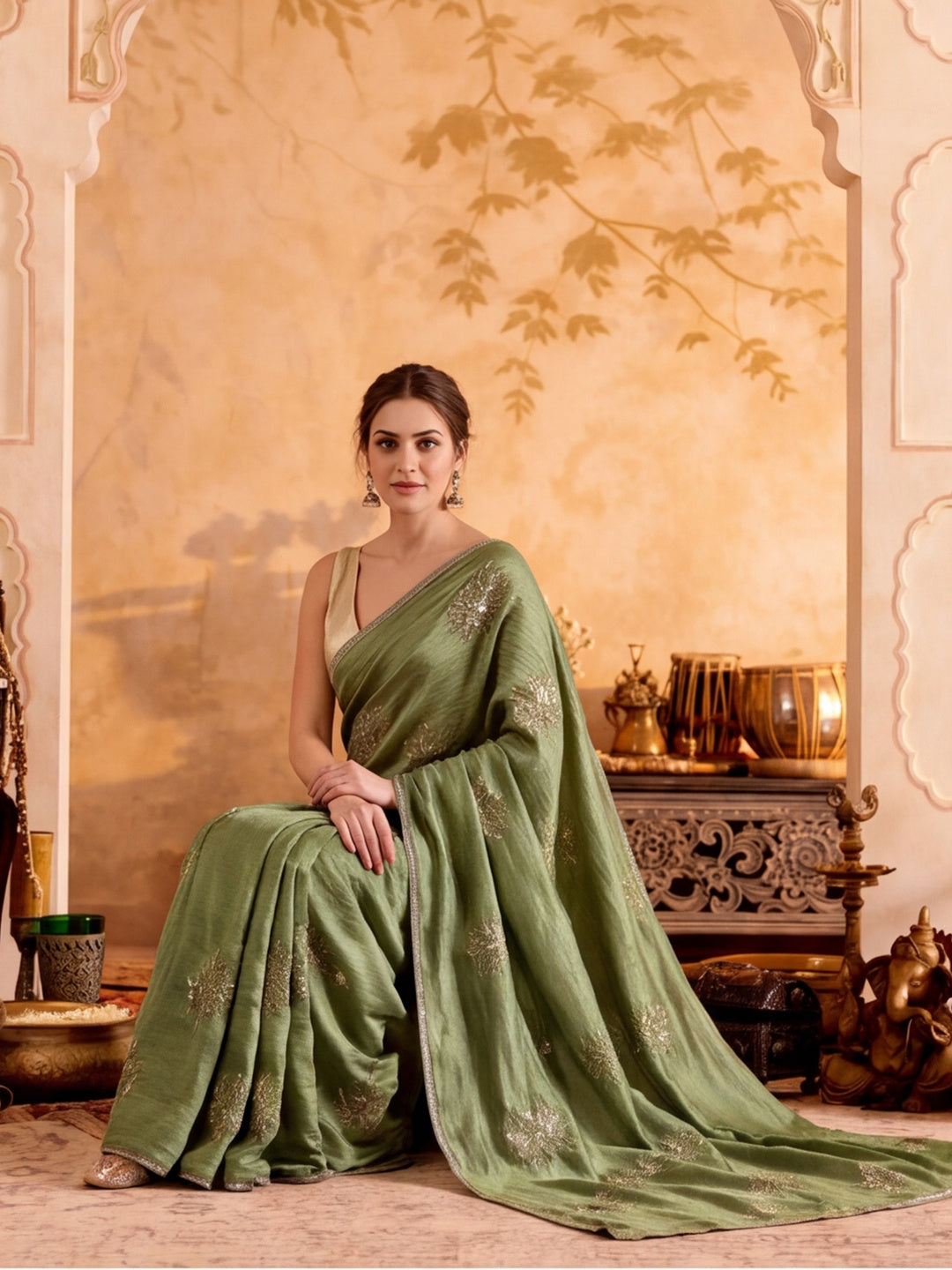 Embroidered Work Silk Saree With Unstitched Blouse Piece