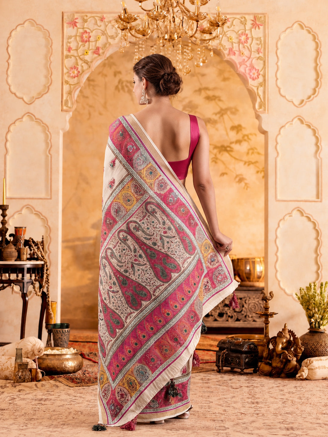 Fancy Printed With Mirror Work Cotton saree With Unstitched Blouse Piece