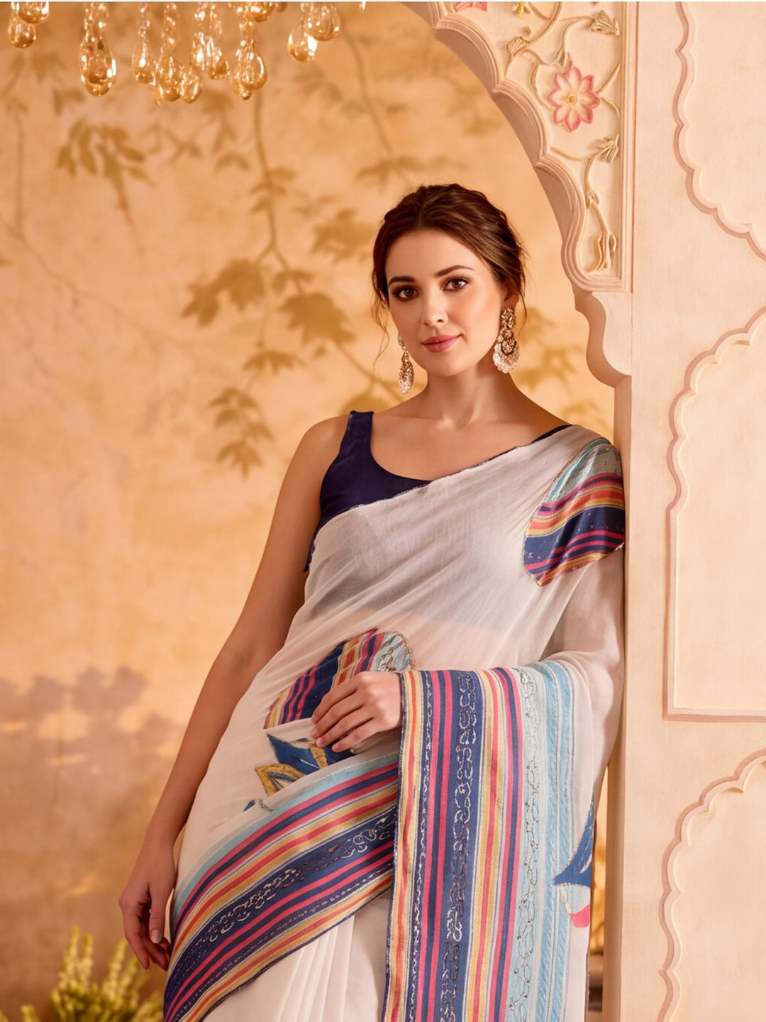 Fancy Printed With Stone Work Cotton saree With Unstitched Blouse Piece