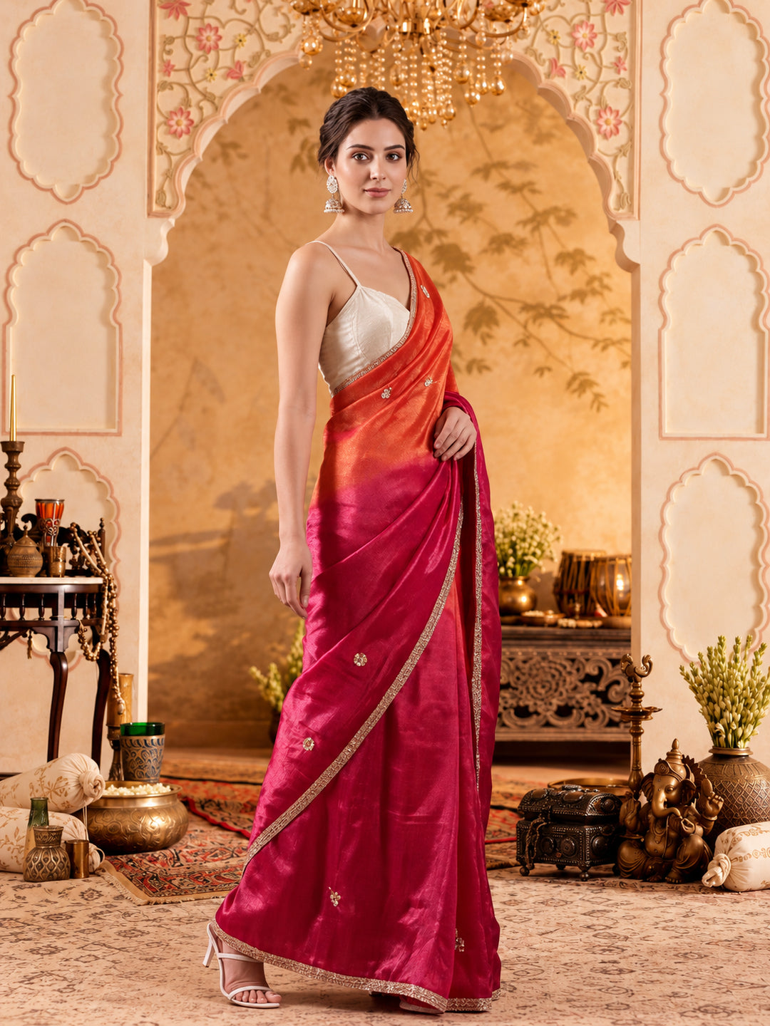 Gotta Patti Work Silk Saree With Unstitched Blouse Piece