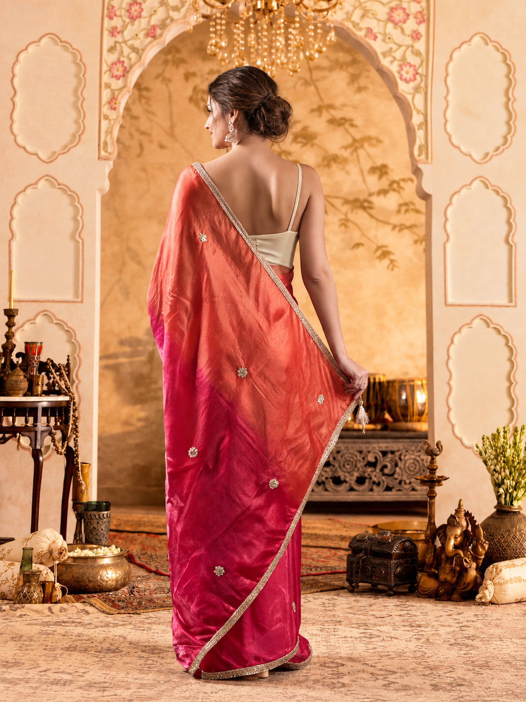 Gotta Patti Work Silk Saree With Unstitched Blouse Piece