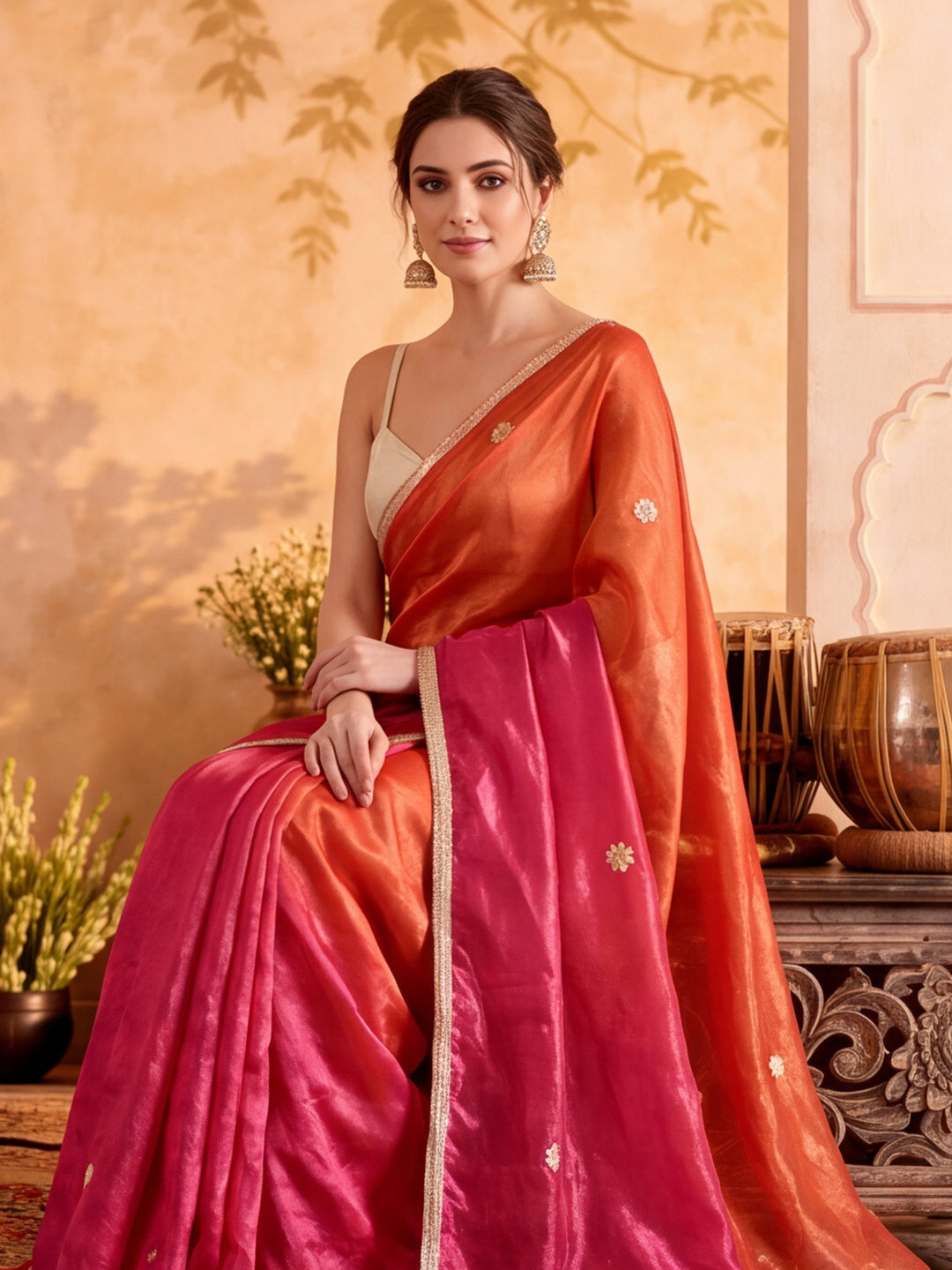 Gotta Patti Work Silk Saree With Unstitched Blouse Piece