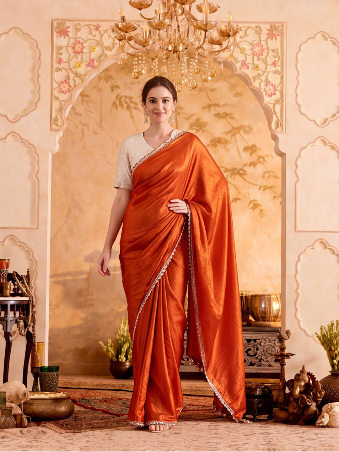 Designer Silk Saree With Fancy Lace Border With Unstitched Blouse Piece