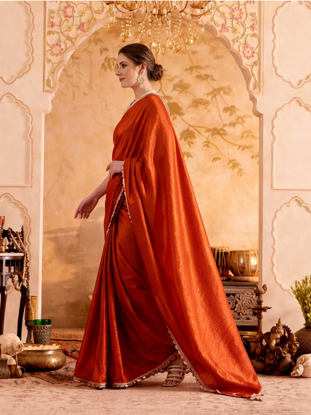 Designer Silk Saree With Fancy Lace Border With Unstitched Blouse Piece