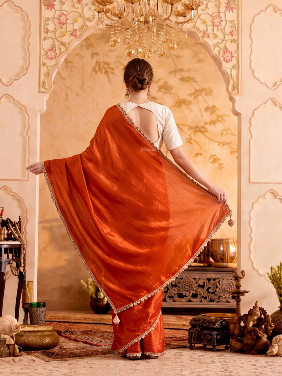 Designer Silk Saree With Fancy Lace Border With Unstitched Blouse Piece