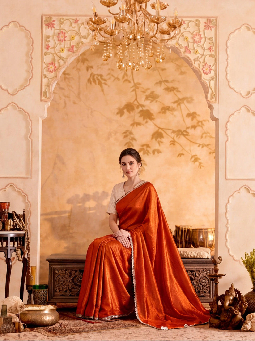 Designer Silk Saree With Fancy Lace Border With Unstitched Blouse Piece