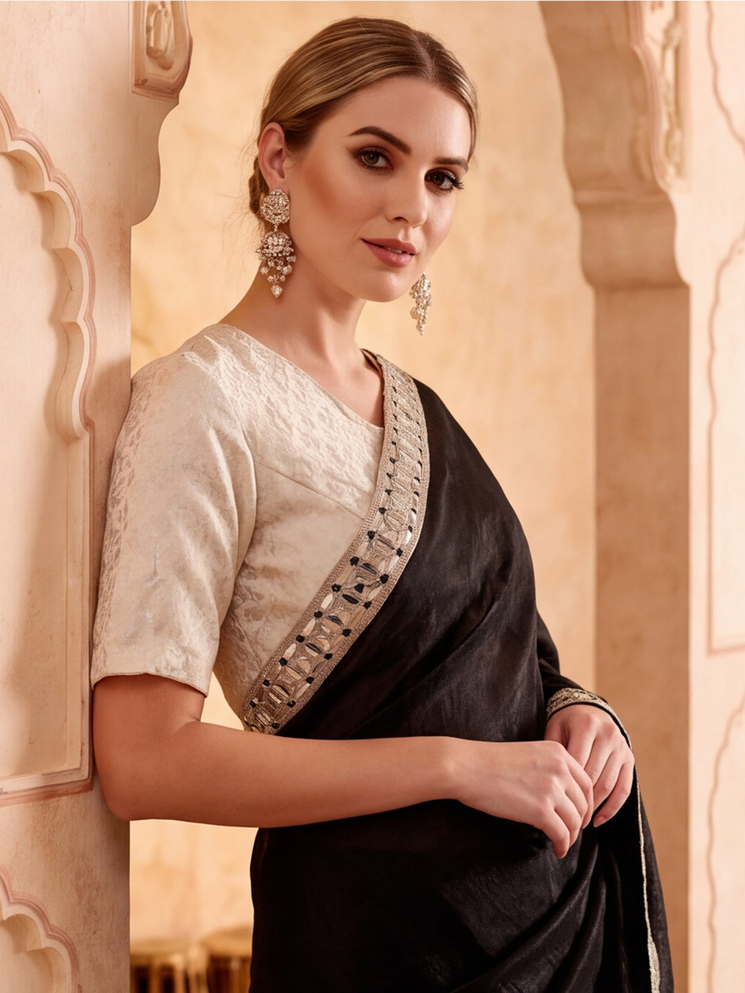 Designer Silk Saree With Fancy Lace Border With Unstitched Blouse Piece