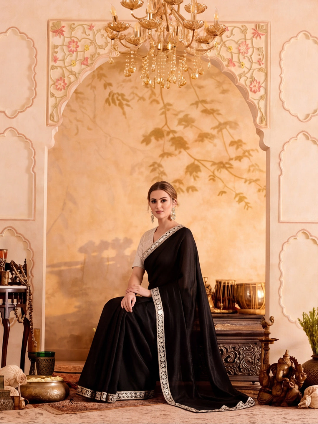 Designer Silk Saree With Fancy Lace Border With Unstitched Blouse Piece