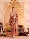 Designer Printed Silk Saree With Beads Work Lace Border With Unstitched Blouse Piece