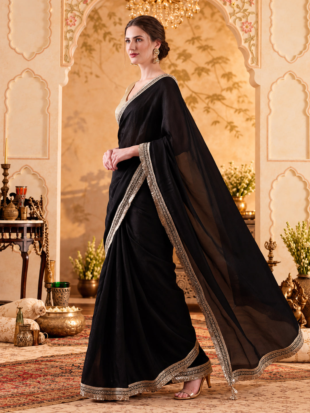 Designer Silk Saree With Fancy Lace Border With Unstitched Blouse Piece
