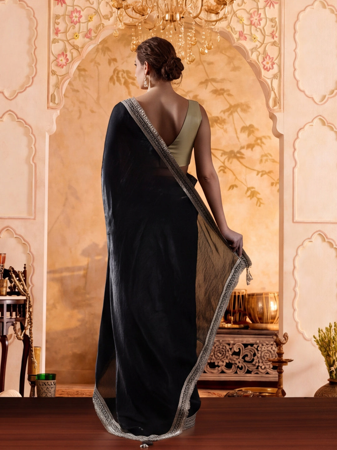Designer Silk Saree With Fancy Lace Border With Unstitched Blouse Piece