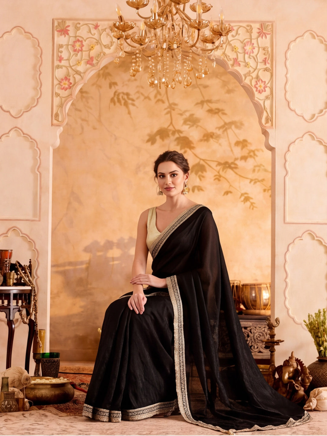 Designer Silk Saree With Fancy Lace Border With Unstitched Blouse Piece