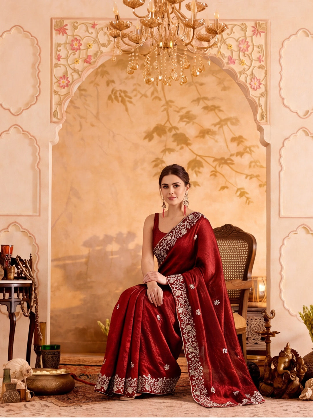 Embroidered Work Silk Saree With Unstitched Blouse Piece