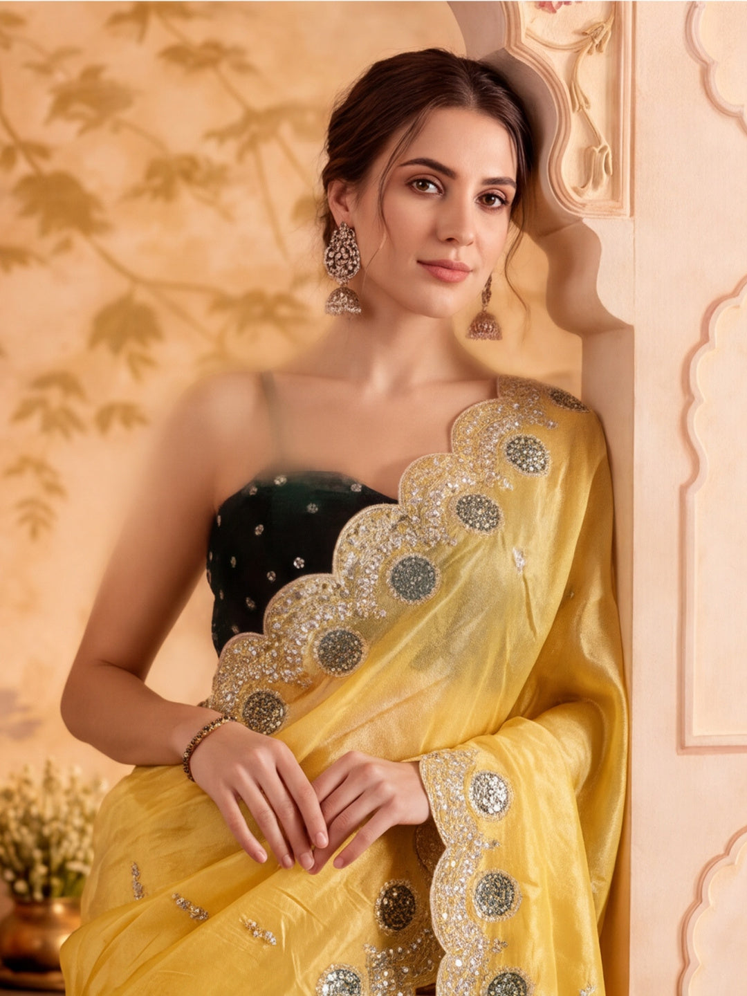 Embroidered Work Art Silk Saree With Unstitched Blouse Piece