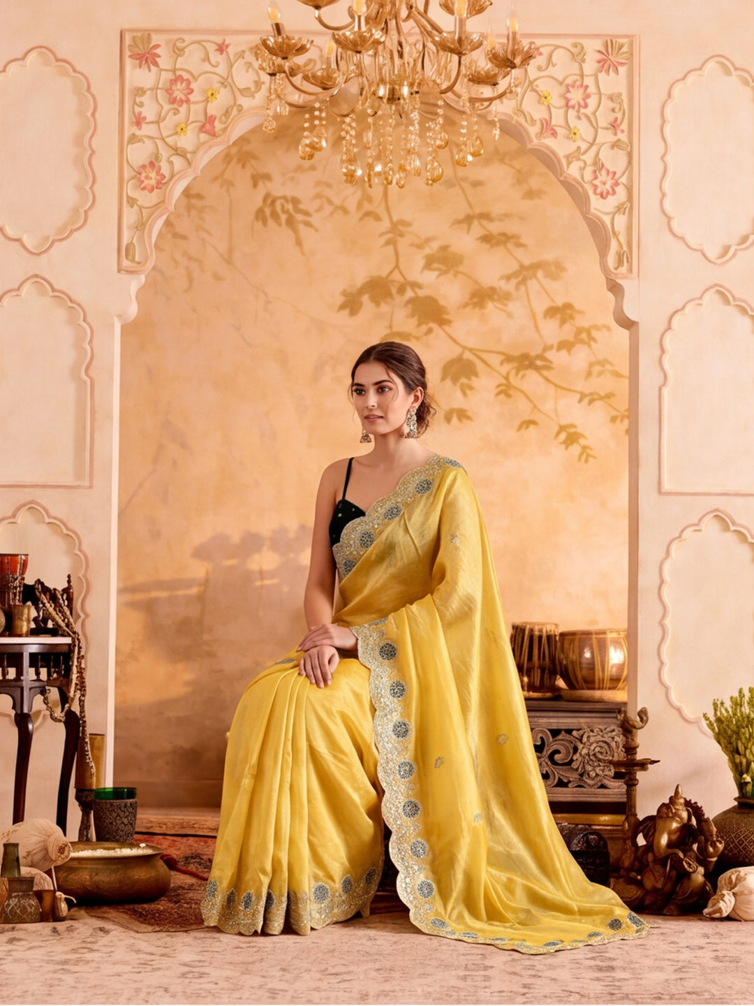 Embroidered Work Art Silk Saree With Unstitched Blouse Piece