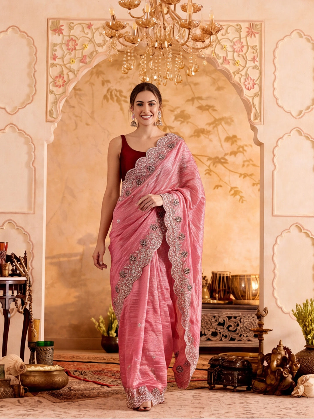 Embroidered Work Art Silk Saree With Unstitched Blouse Piece
