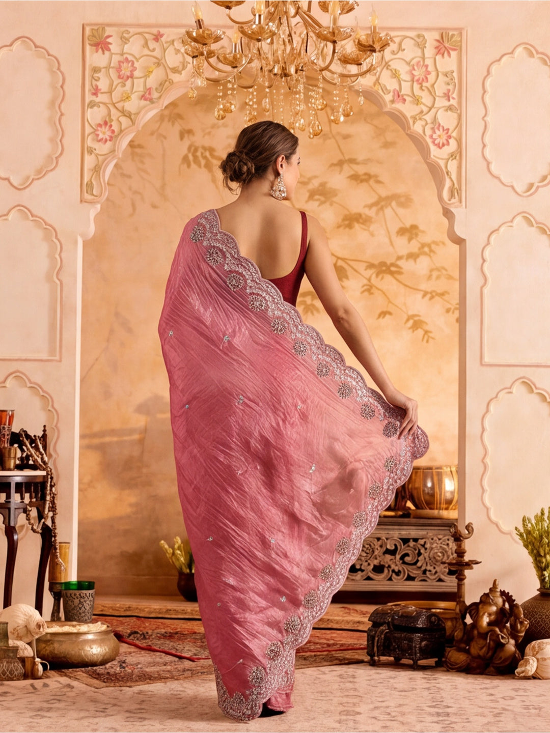 Embroidered Work Art Silk Saree With Unstitched Blouse Piece
