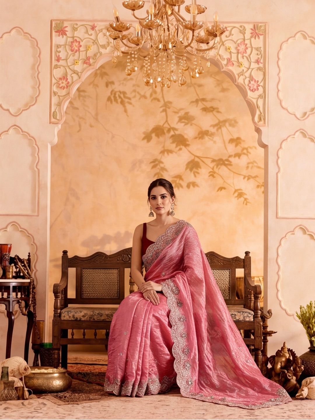 Embroidered Work Art Silk Saree With Unstitched Blouse Piece
