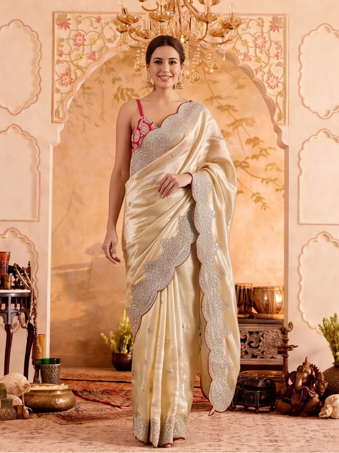 Designer Embroidery work Organza Saree With Unstitched Blouse Piece