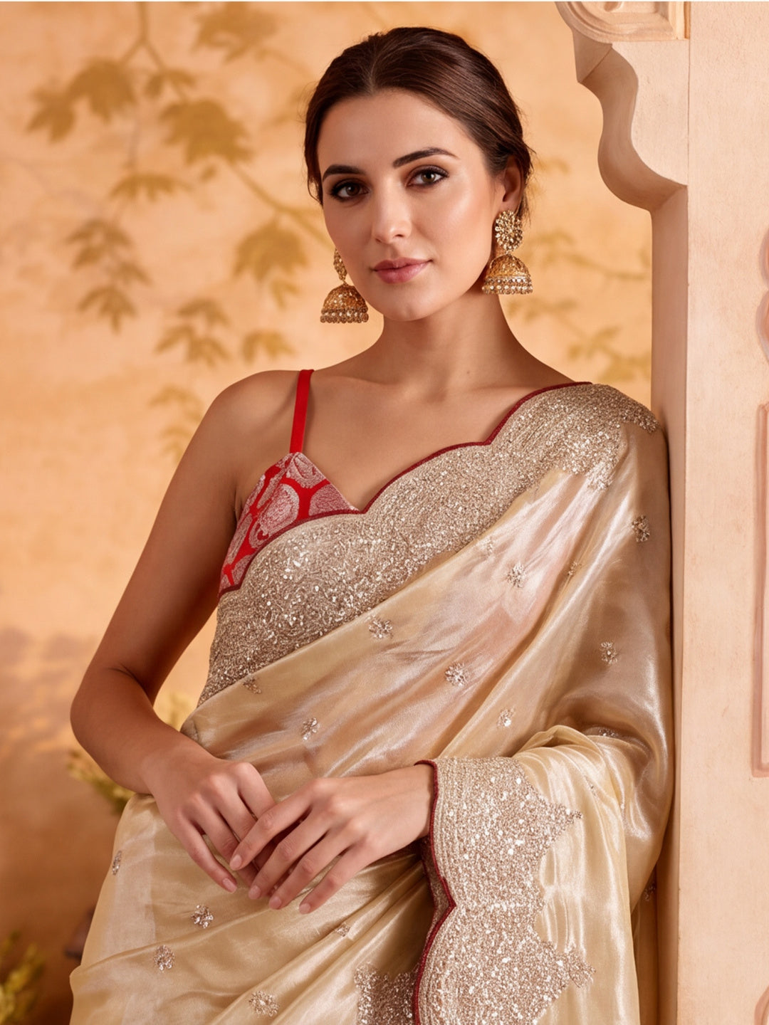 Designer Embroidery work Organza Saree With Unstitched Blouse Piece