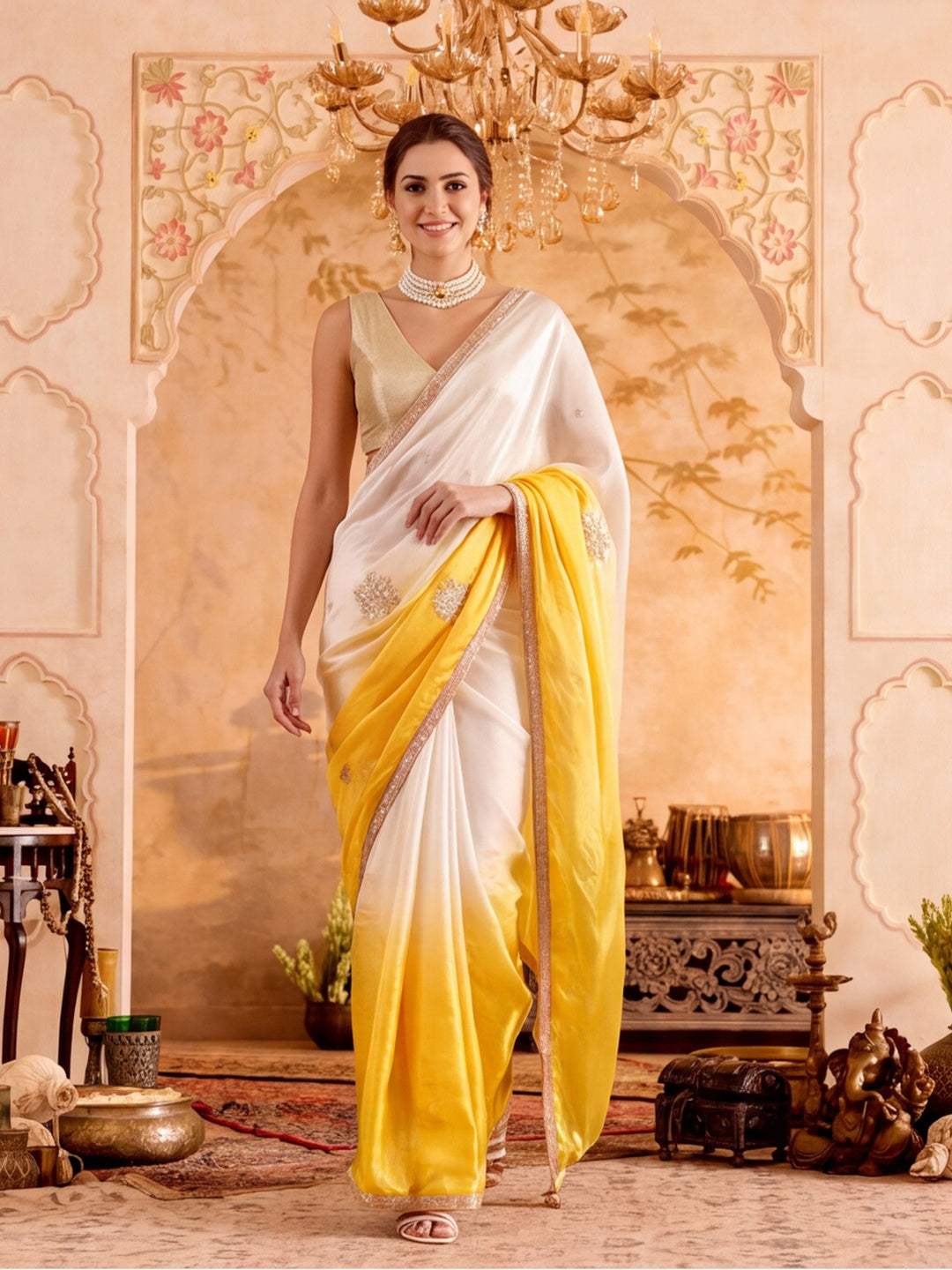 Designer Gotta Patti Work Saree With  Fancy Lace Border With Unstitched Blouse Piece