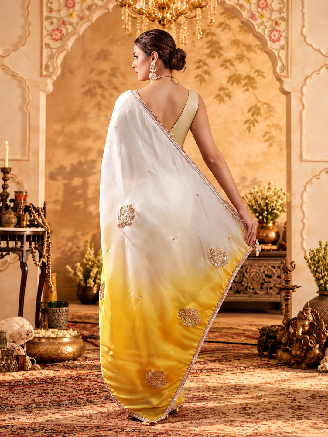 Designer Gotta Patti Work Saree With  Fancy Lace Border With Unstitched Blouse Piece