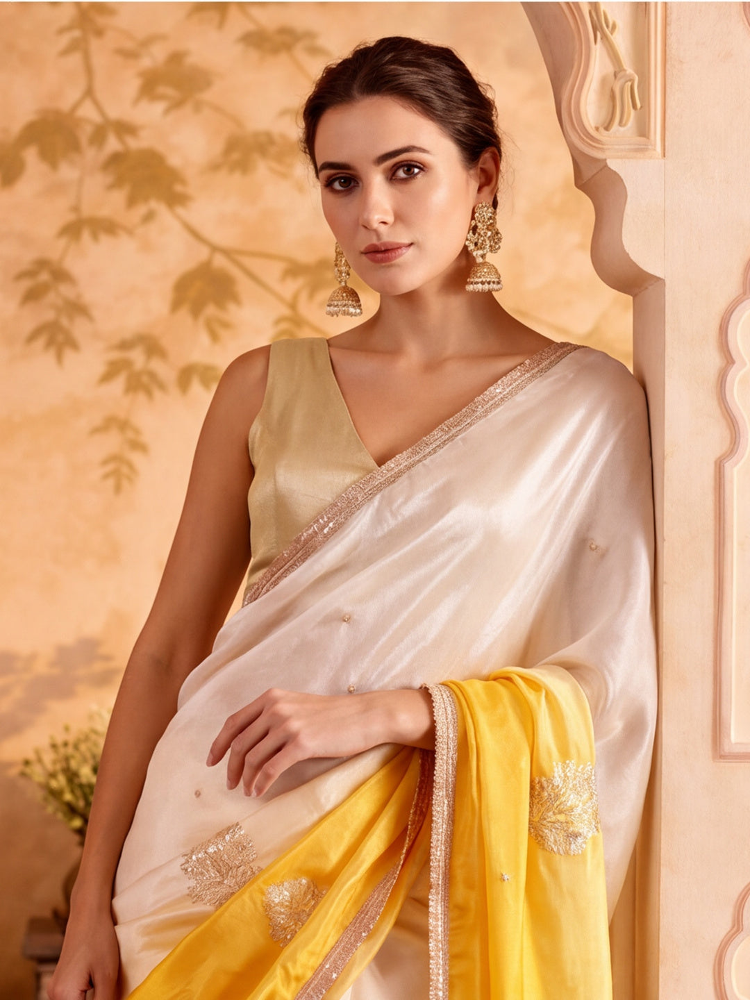 Designer Gotta Patti Work Saree With  Fancy Lace Border With Unstitched Blouse Piece