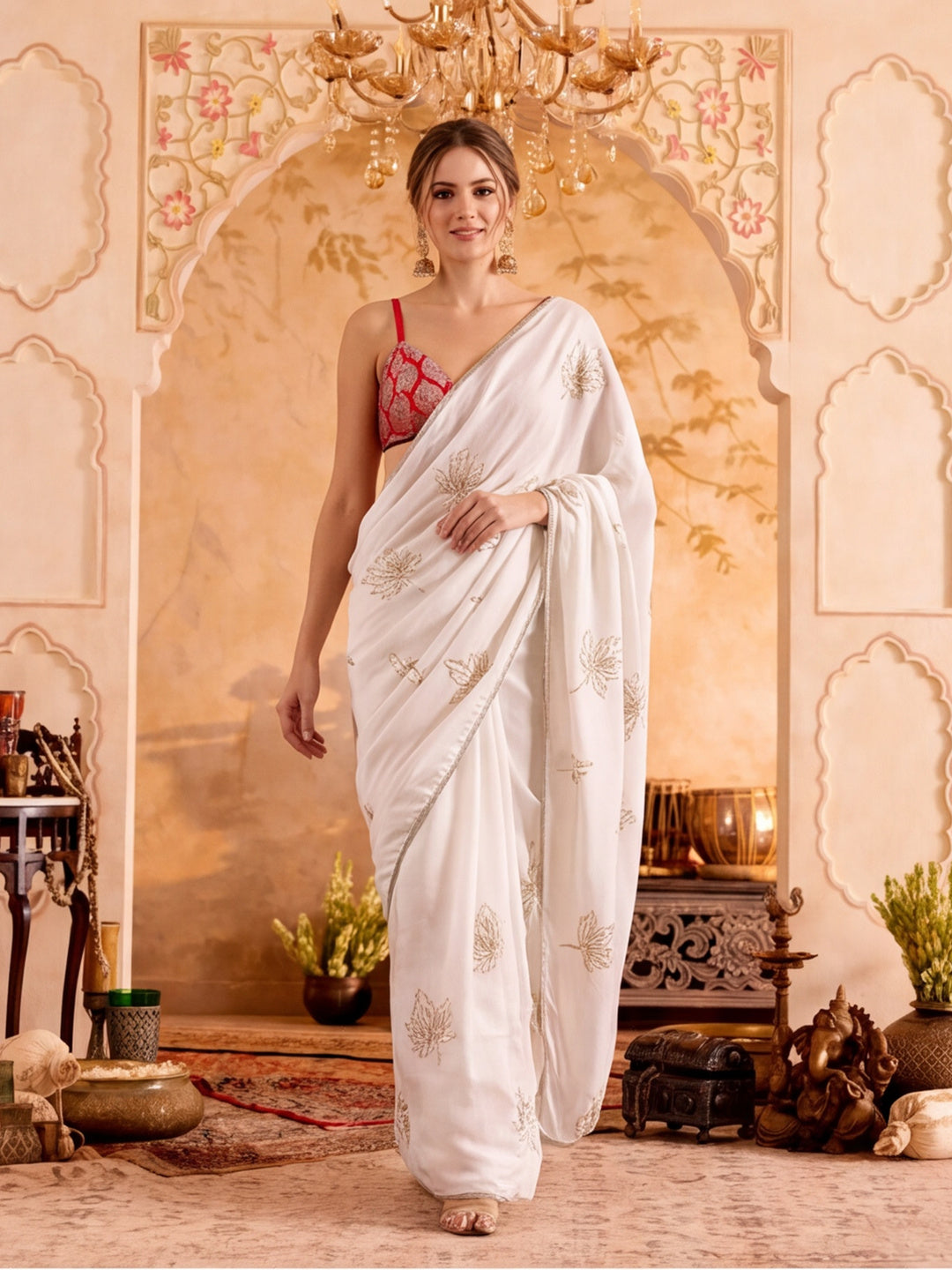 Embroidered Work Silk Saree With Unstitched Blouse Piece