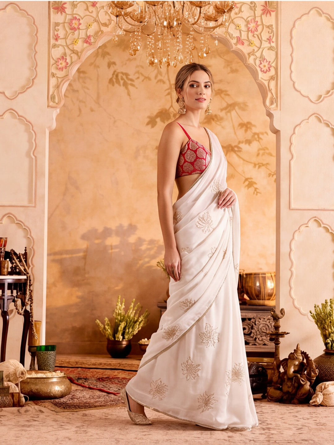 Embroidered Work Silk Saree With Unstitched Blouse Piece