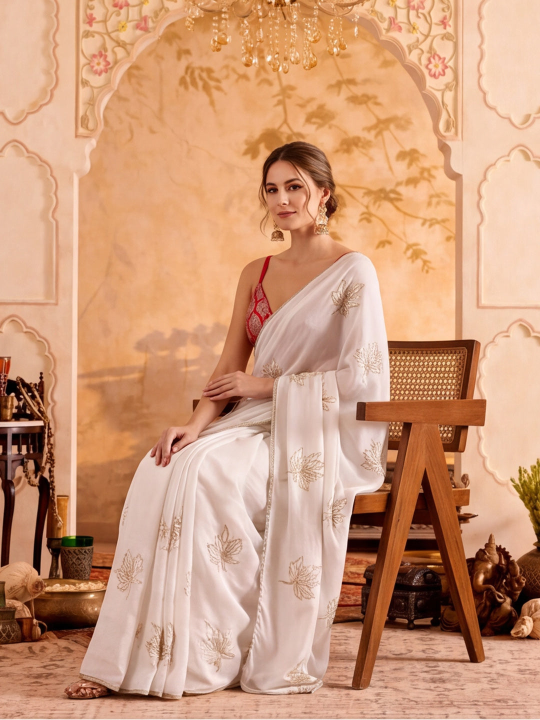 Embroidered Work Silk Saree With Unstitched Blouse Piece