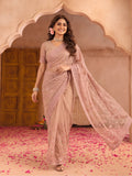 Blush Pink Embroidered Sheer Saree with Floral Motifs