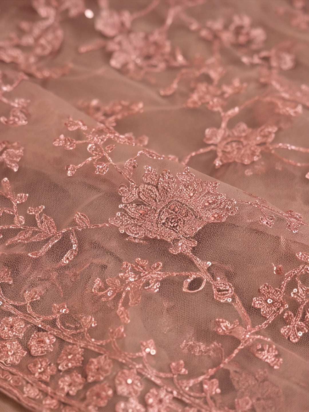 Blush Pink Embroidered Sheer Saree with Floral Motifs