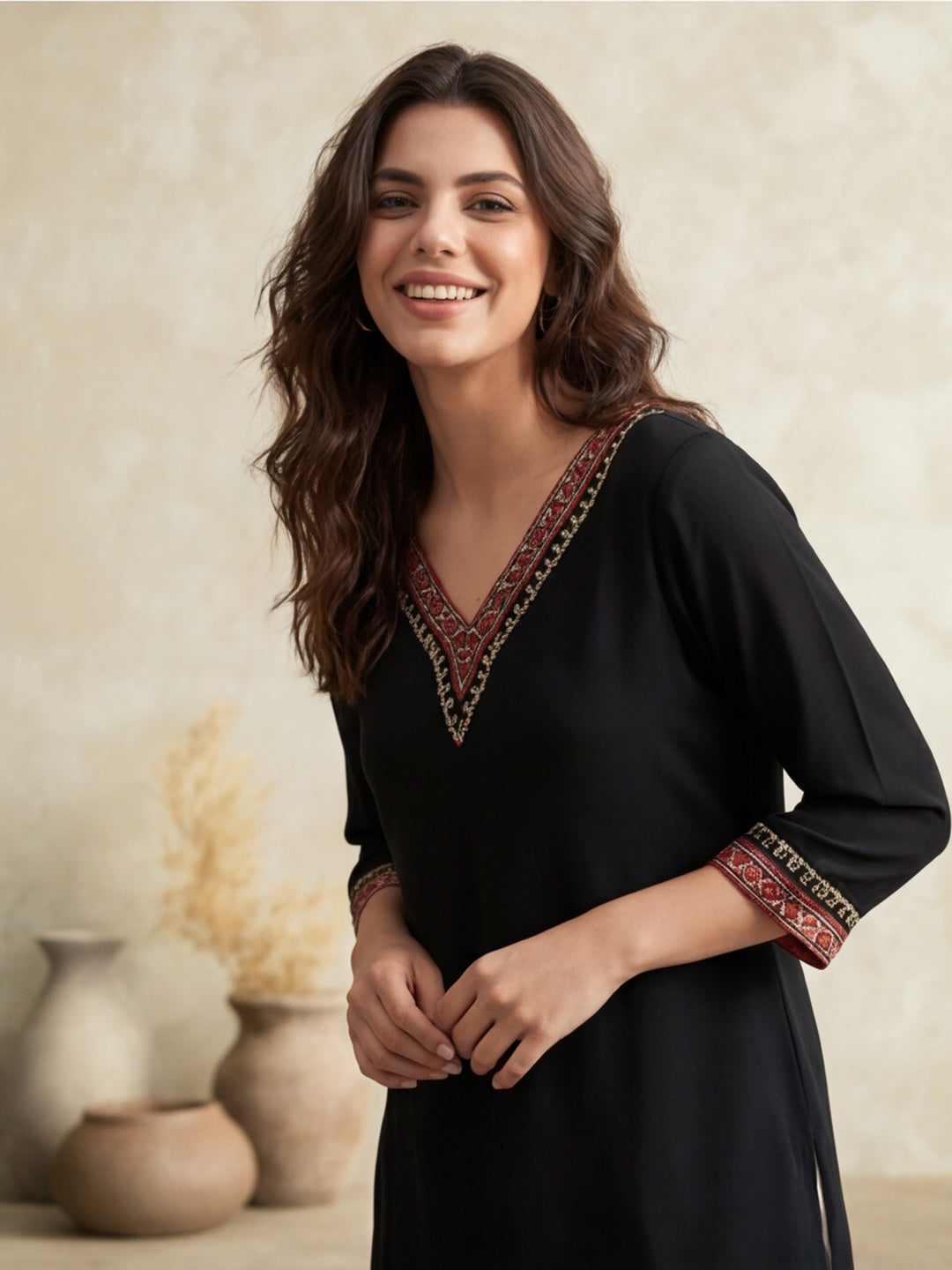 Printed Floral V-Neck Kurti