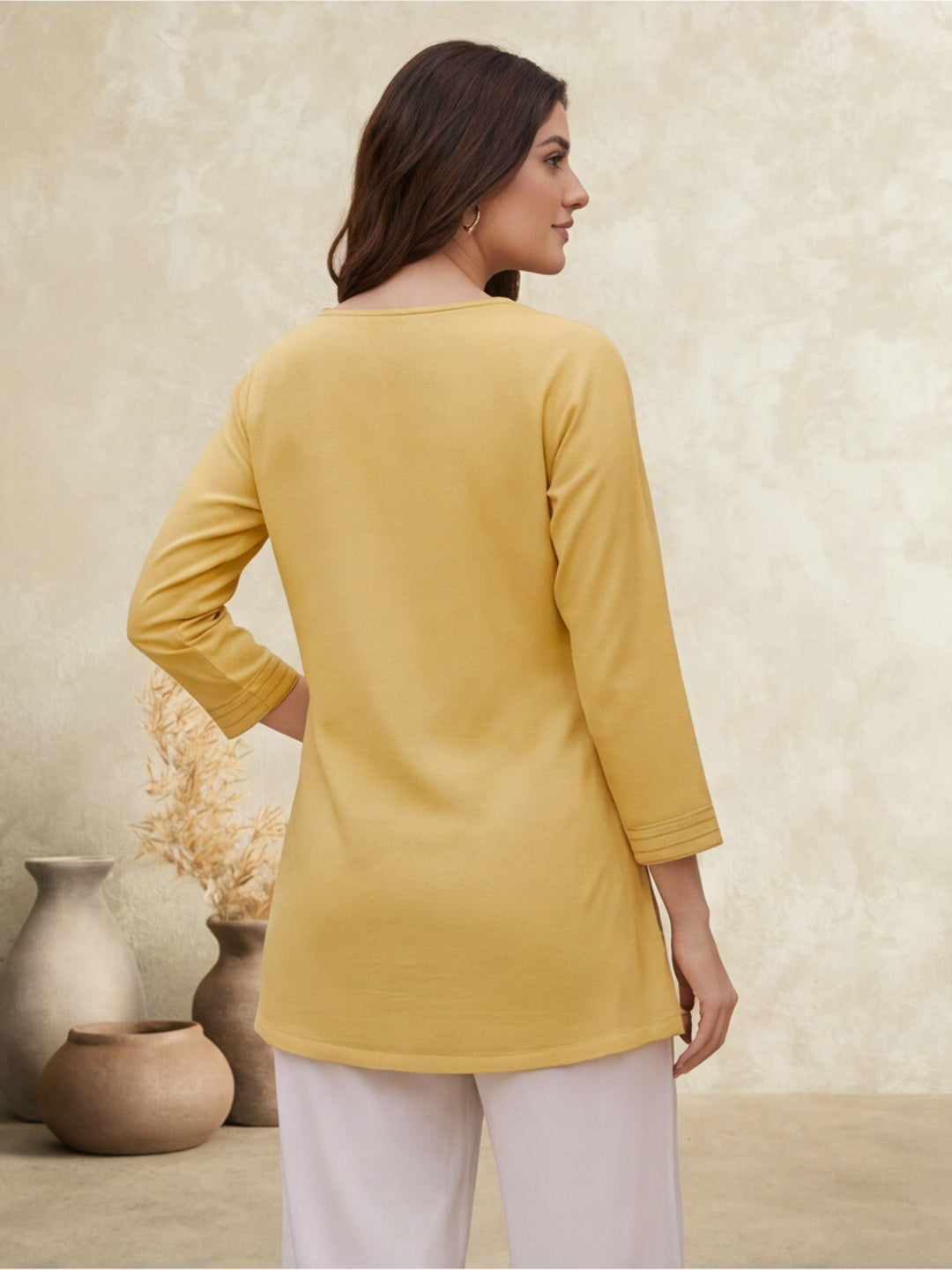 Printed Cotton Blend V-Neck Kurti
