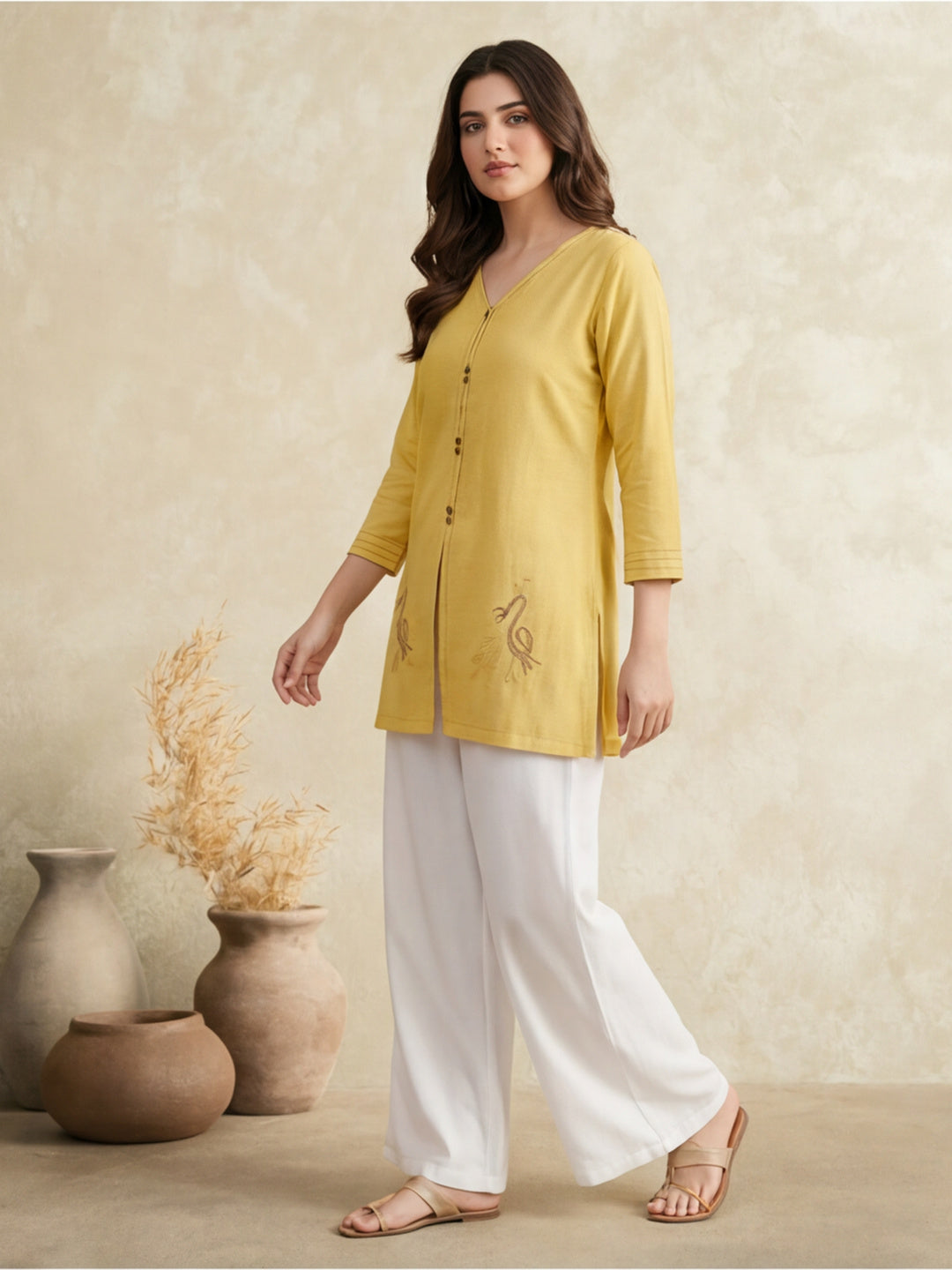 Printed Cotton Blend V-Neck Kurti