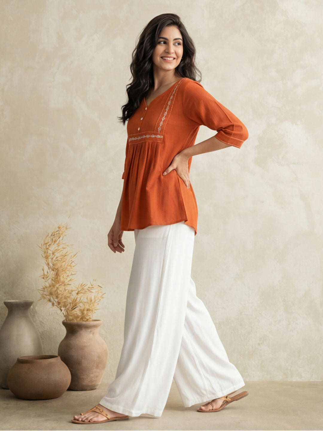 Printed Cotton Blend Sweetheart Neck Kurti
