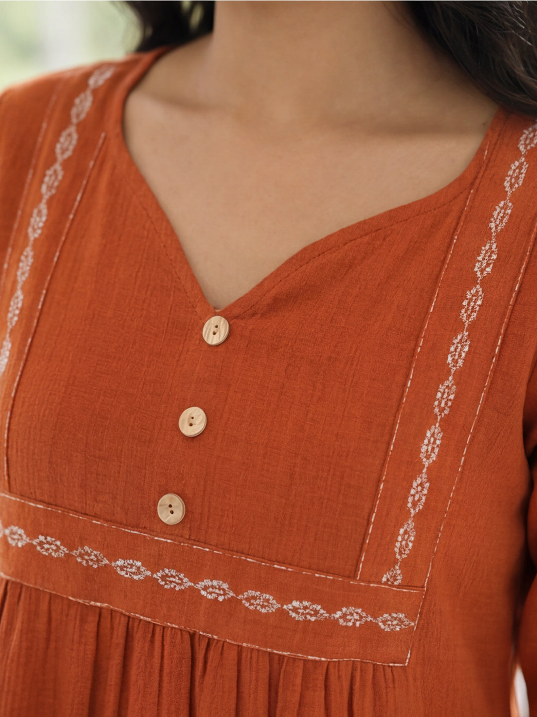 Printed Cotton Blend Sweetheart Neck Kurti