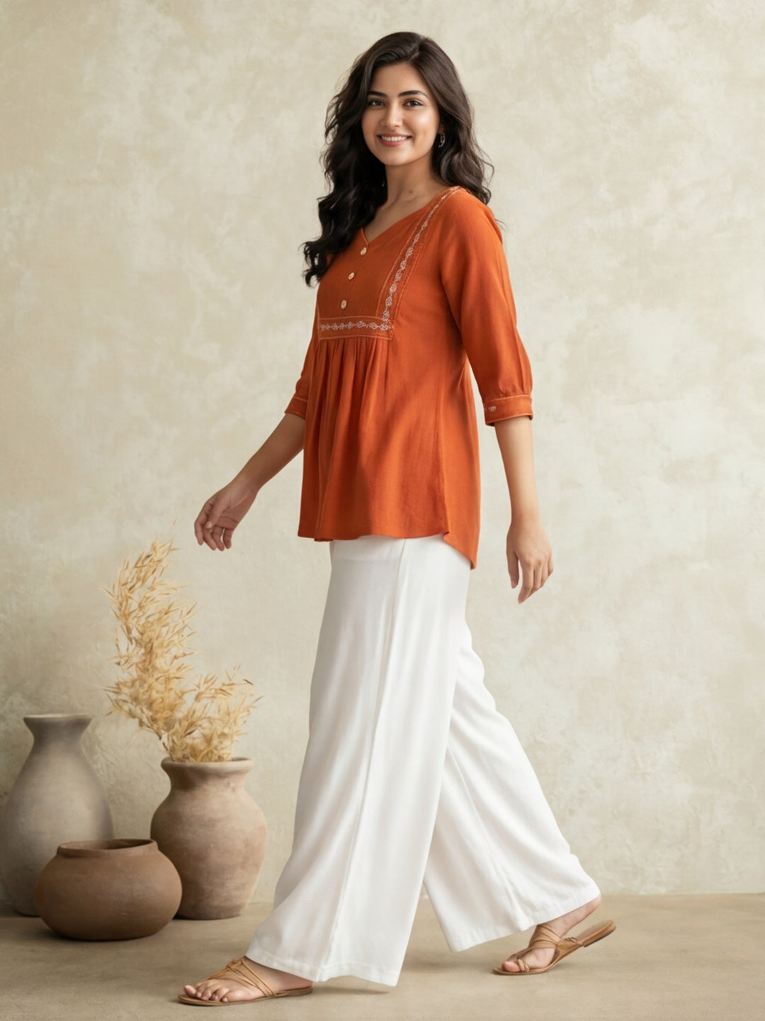 Printed Cotton Blend Sweetheart Neck Kurti