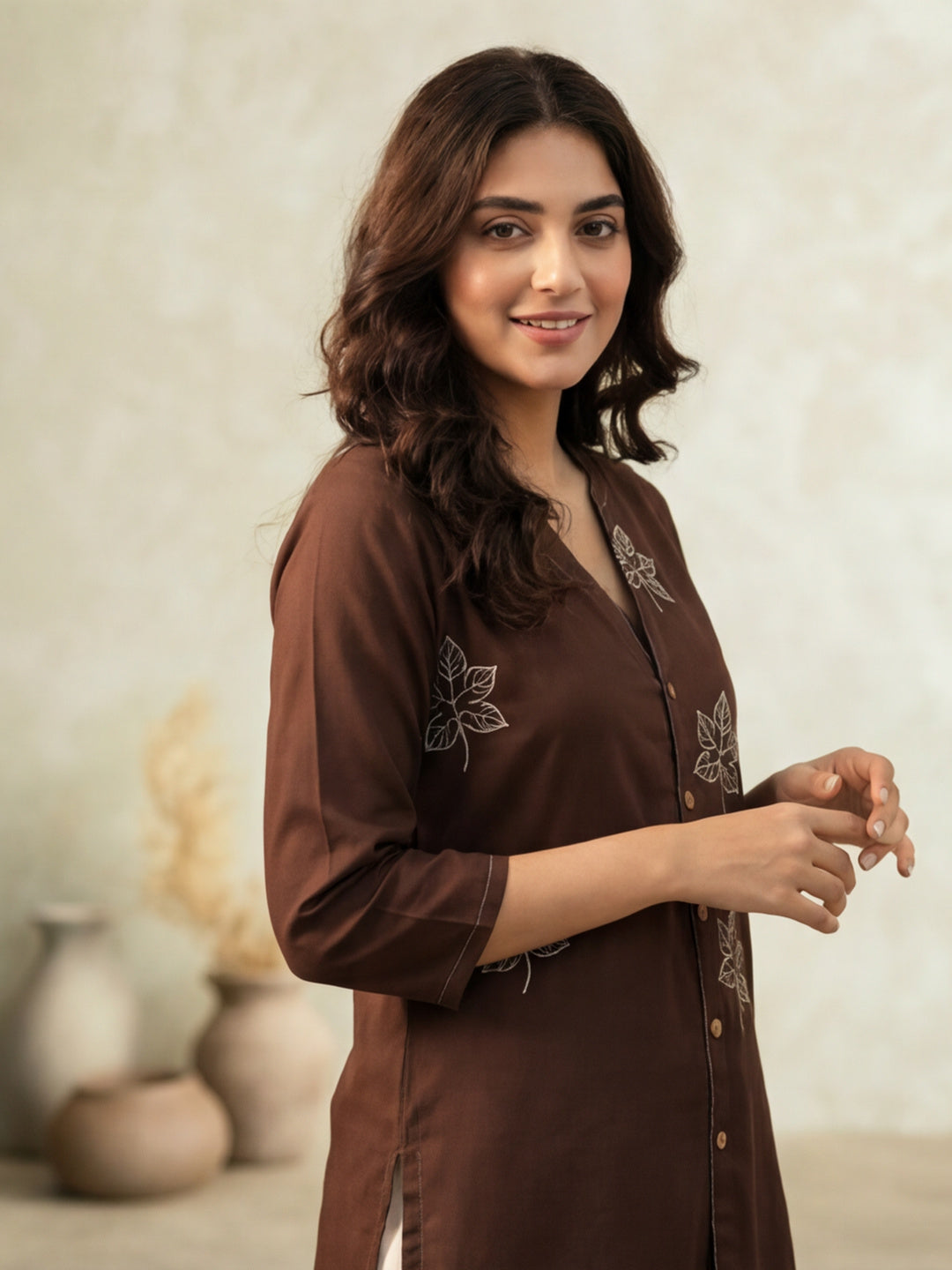 Printed Cotton Blend V-Neck Kurti