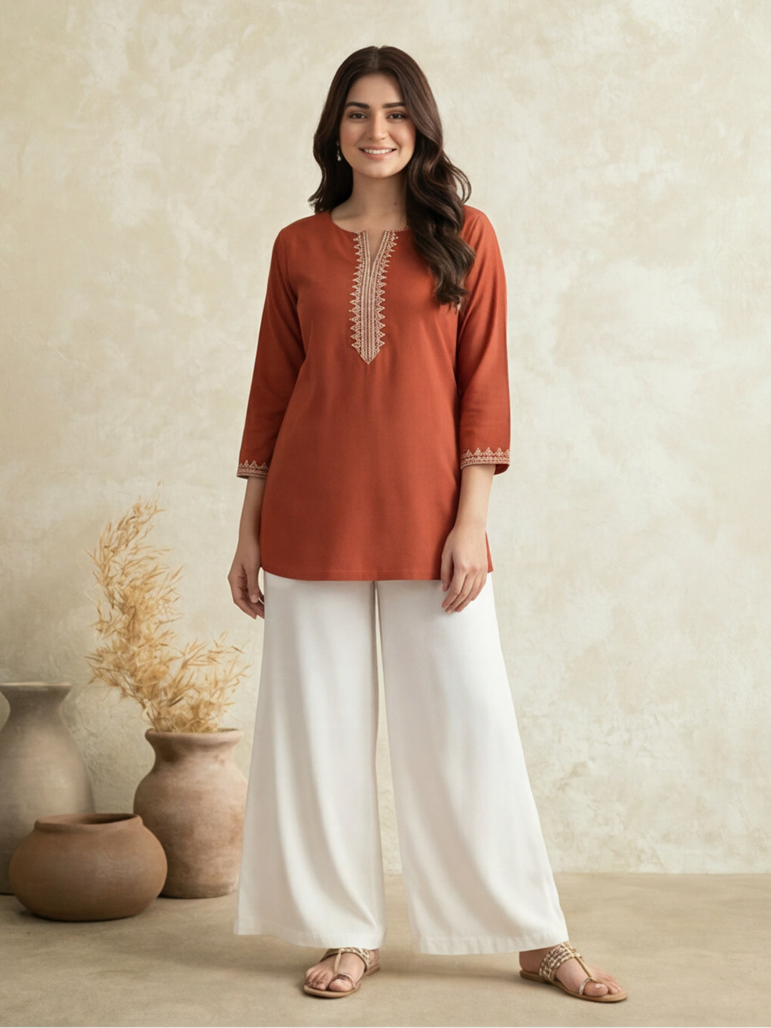 Printed Cotton Blend Round Neck Kurti