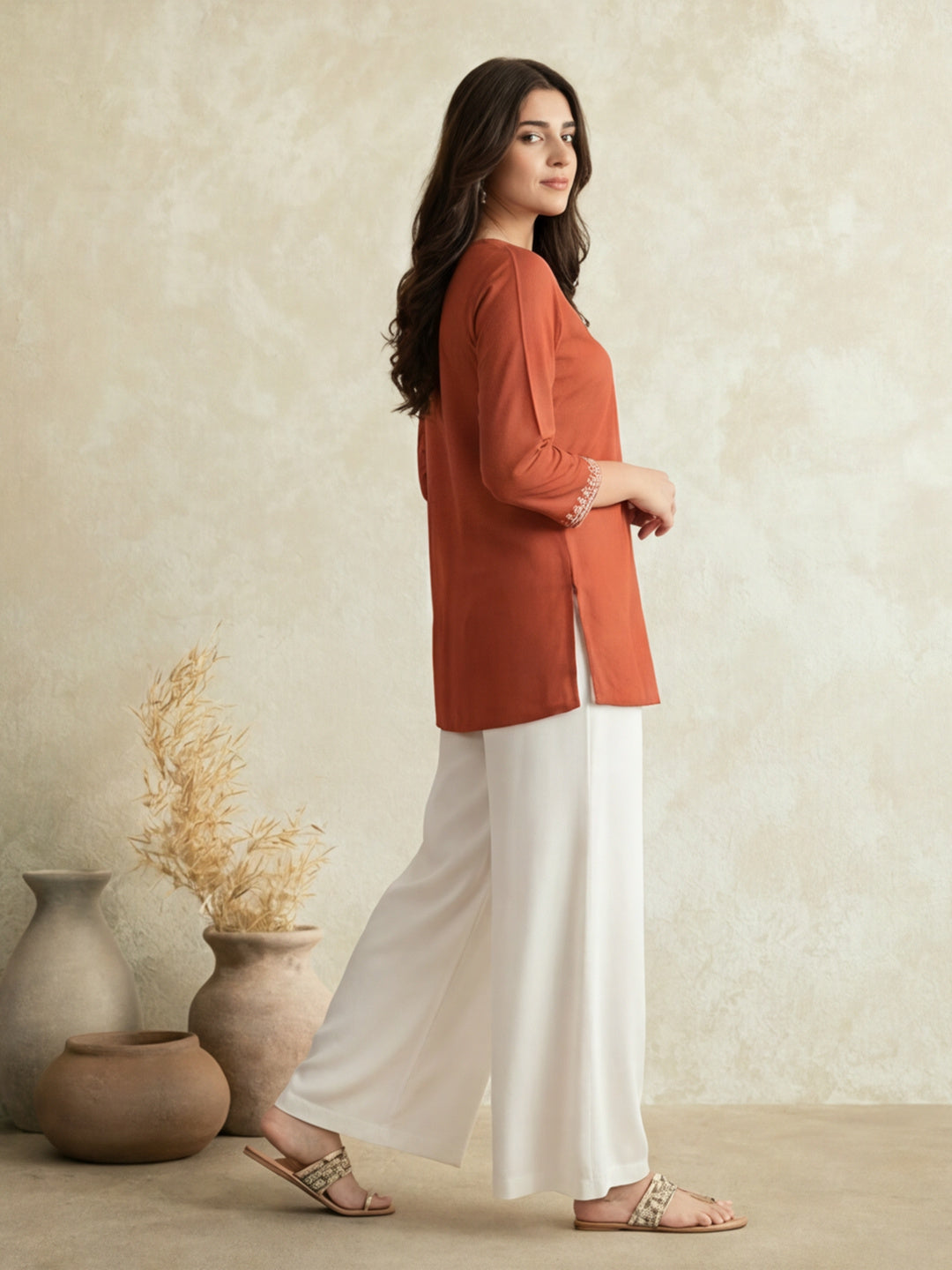 Printed Cotton Blend Round Neck Kurti