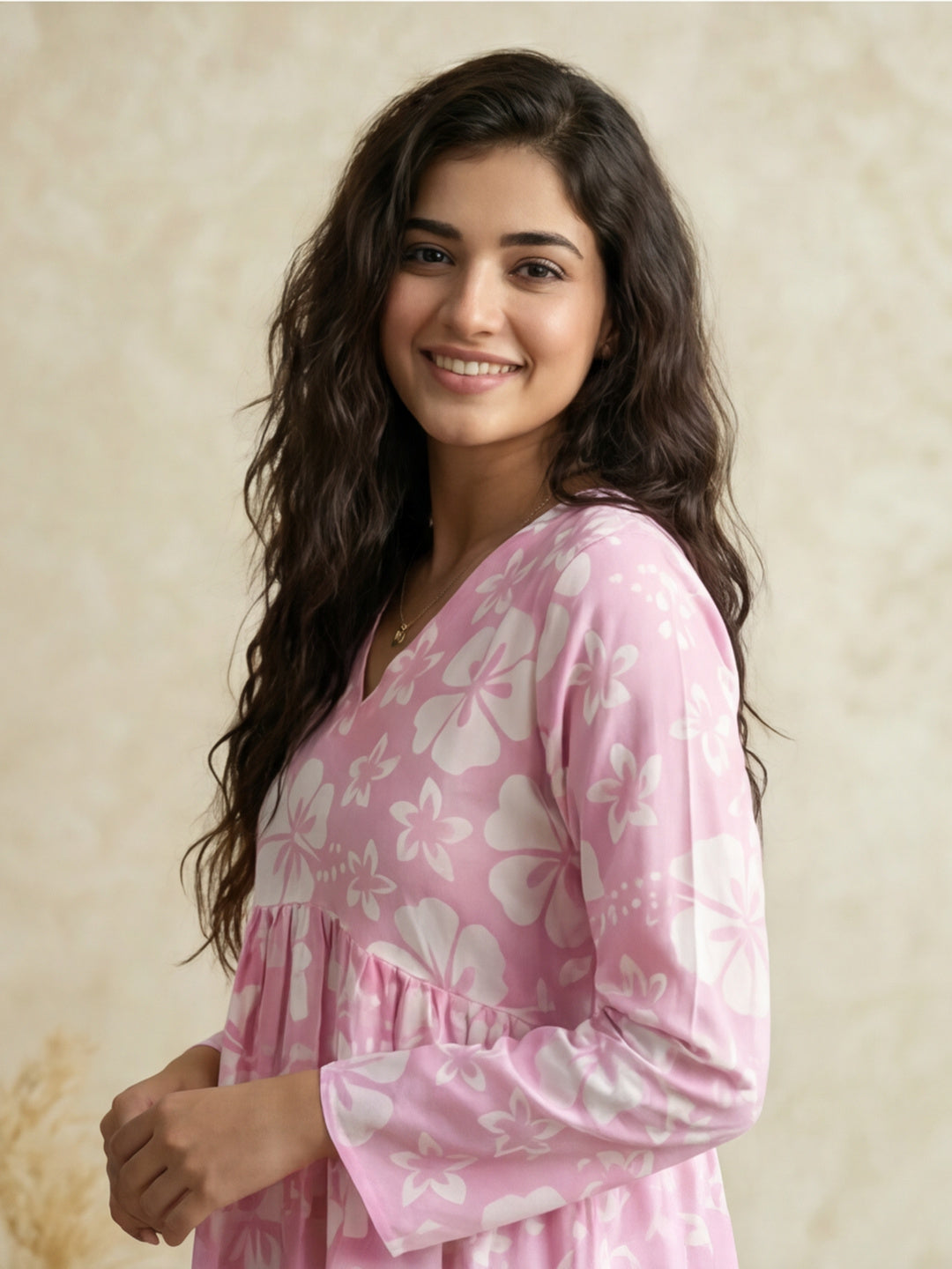 Printed Cotton Blend V-Neck Kurti