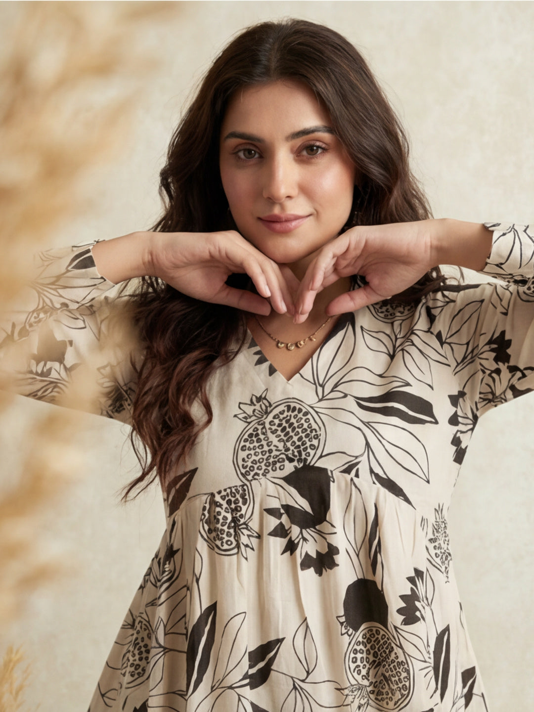 Printed Cotton Blend V-Neck Kurti