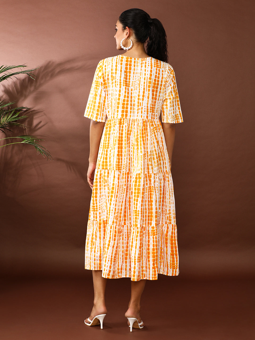 Textured Dyed A-Line Tiered Ethnic Dress