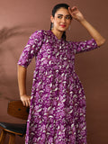 Floral Printed A-Line Panelled Ethnic Dress