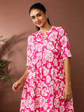 Floral Printed A-Line Tiered Ethnic Dress