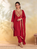 Women Embroidery Red Kurta Set with Dupatta