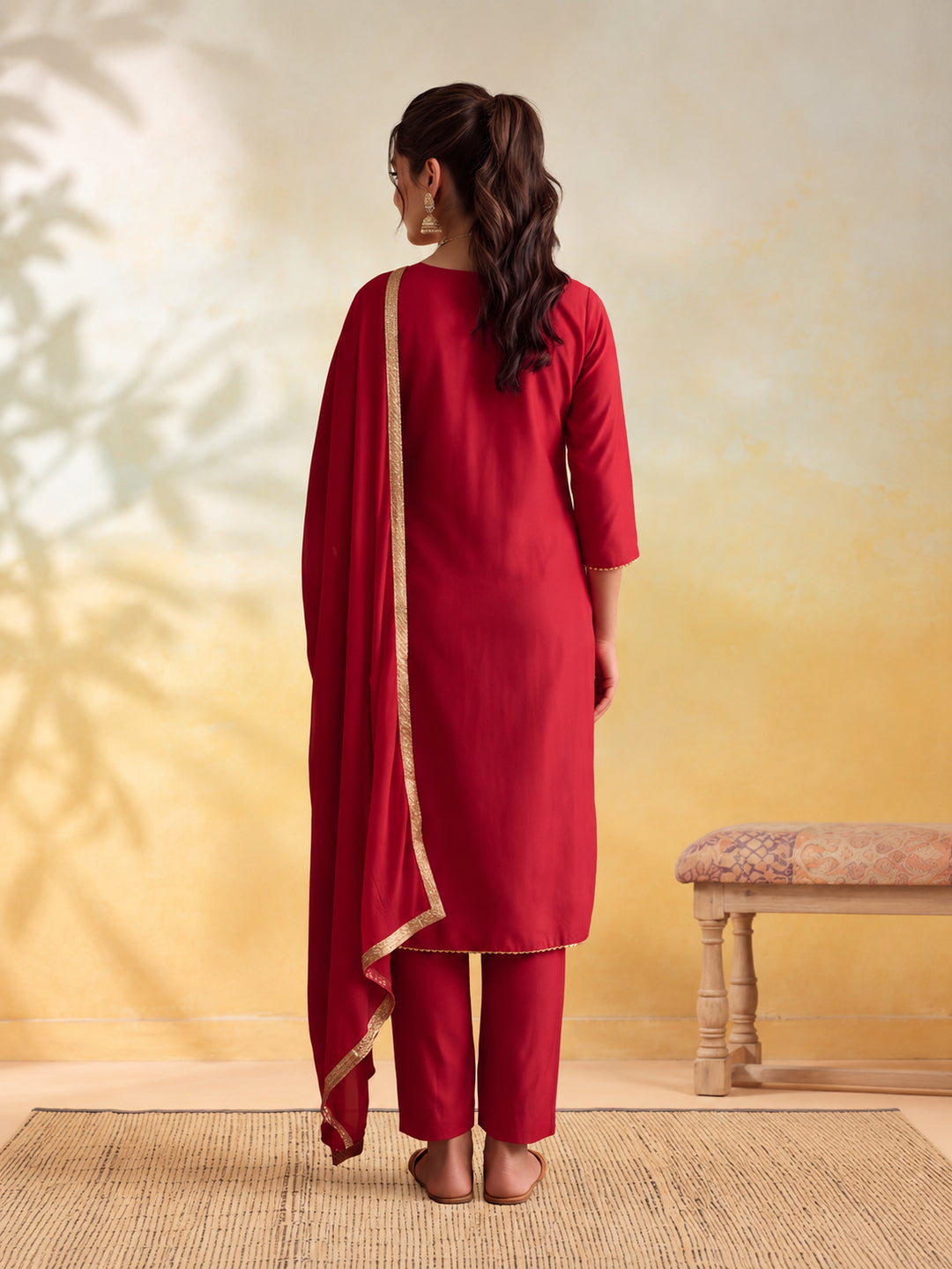 Women Embroidery Red Kurta Set with Dupatta